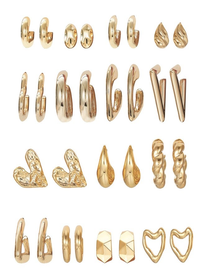 OATHYAN 15 Pairs Statement Chunky Earrings Set for Women Gold Plated Fashion Irregular Puffy Love Hypoallergenic Earring Hoops (Geometry) - Image 1